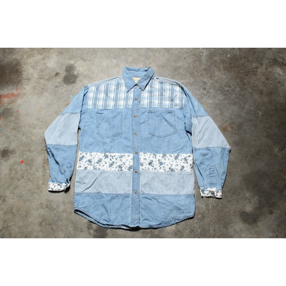 Vintage 90's Bonjour Patchwork Mix Fabric Button Down Oxford Shirt - Small